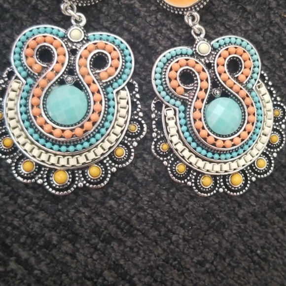 Vintage Enamel Beads  statment Earrings - Picture 5 of 8